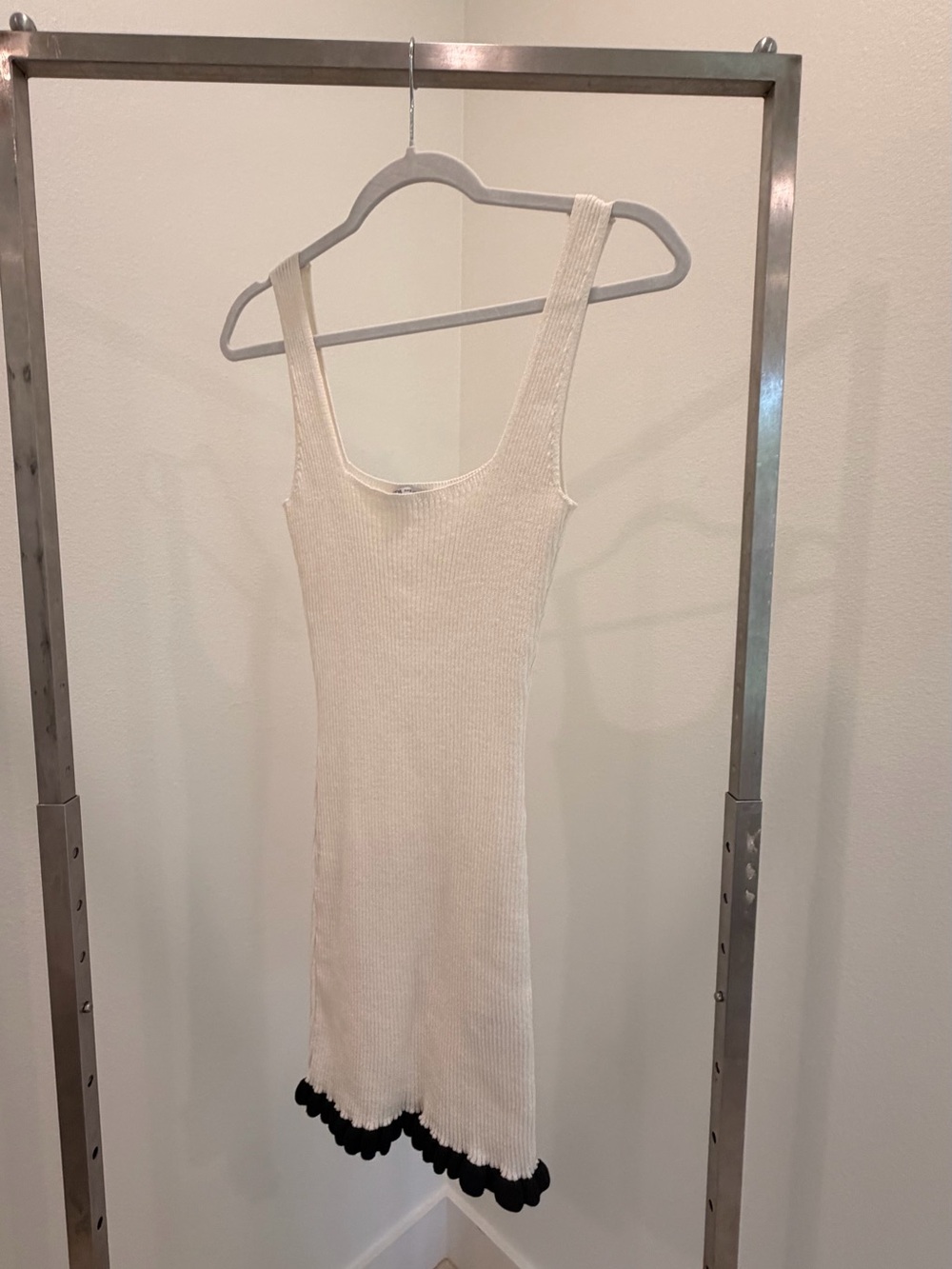 Zara Cream Ribbed Knit Tank Dress with Black Label Detail